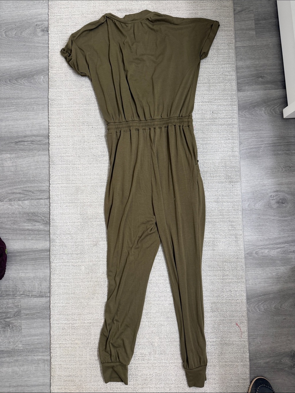 Women's Olive Green Wrap-Front Jumpsuit - Picture 2 of 2